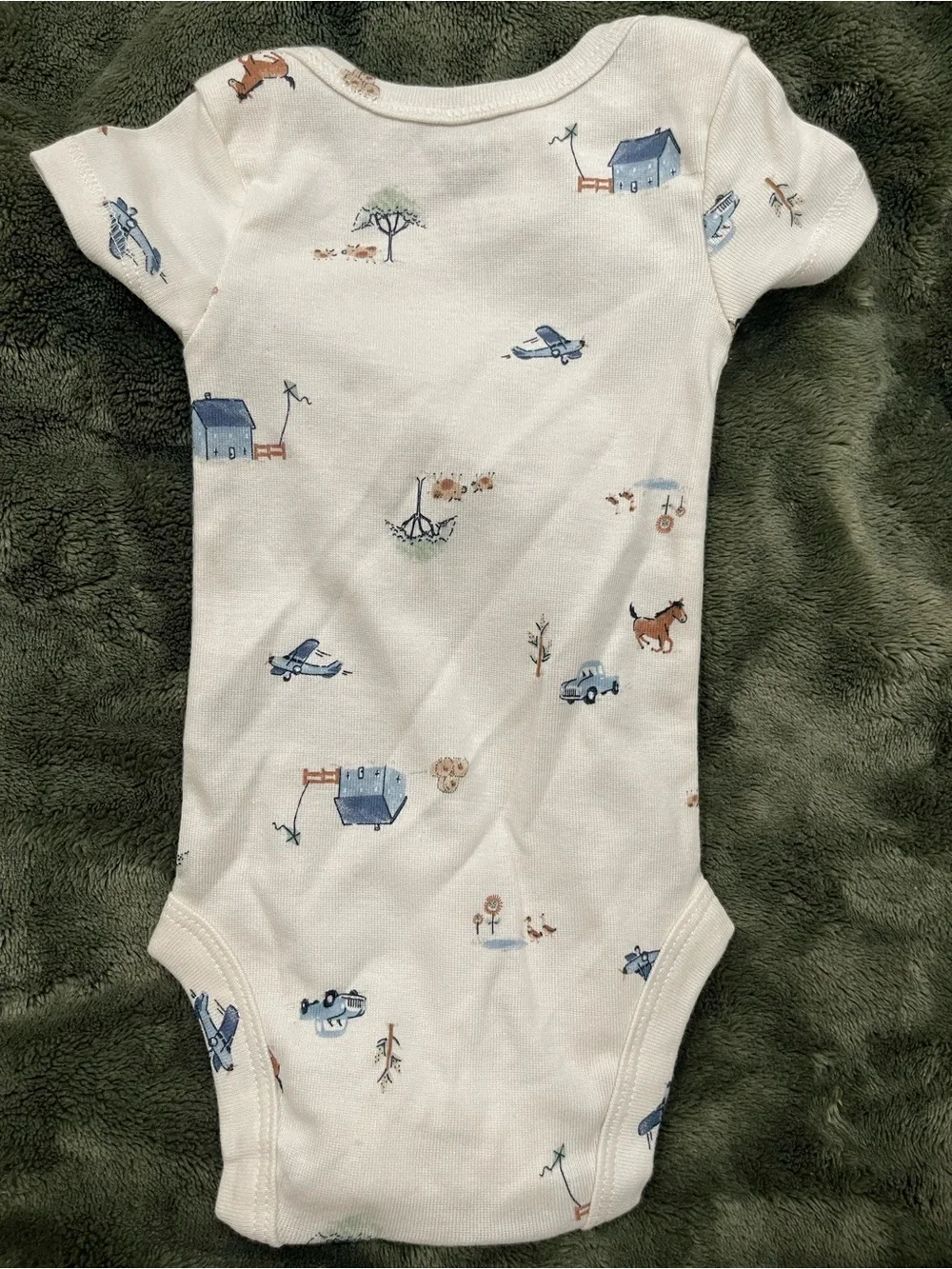 Carter's Cream Short-Sleeve Bodysuit with Blue & Brown Farm Print